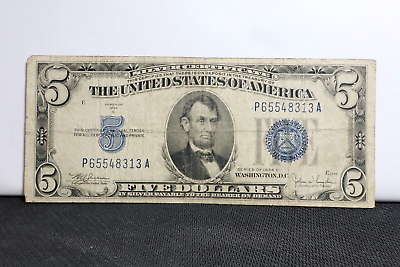 #ad 1934 C $5 Silver Certificate Blue Seal $16.20