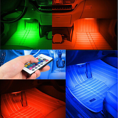 #ad Car 36 LED Car Interior Floor Decorative Atmosphere Light Strip RGBRF Controler $17.49