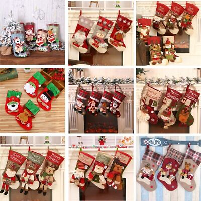 #ad Christmas Stocking Linen Cloth Colorful Christmas Garland Ornaments Decorations $12.99