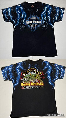 #ad VTG Harley Davidson Lightning SS Shirt Winchester VA Men Large Motorcycle Black $285.00