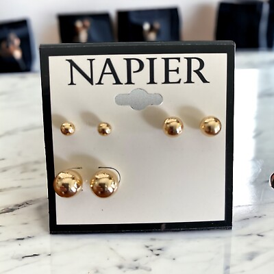 #ad NAPIER 3 Pair Gold Post Back Ball Earrings NWT $8.00