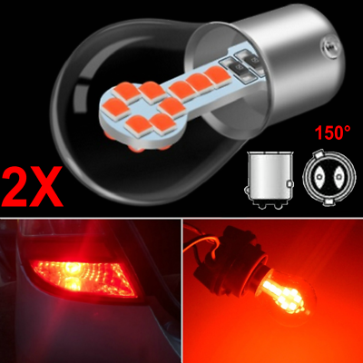 #ad 2x 7225 BAZ15d P21 4W 18LEDs 3030 Car Brake Tail bulbs RED 12V DC Dual Filaments $11.99