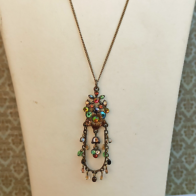 #ad Michal Negrin Necklace Chandelier Colorful Pendant Floral and Swarovski Crystals $55.20