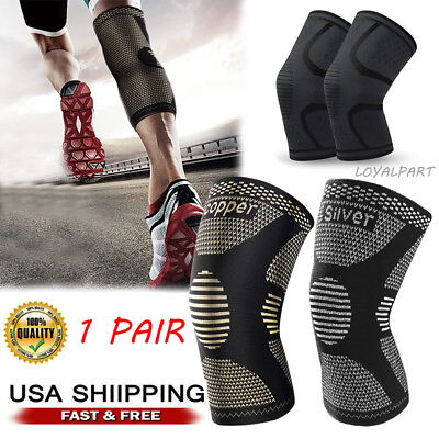 #ad 2x Knee Sleeves Copper Silver Compression Brace Support Sport Joint Injury Pain $7.95