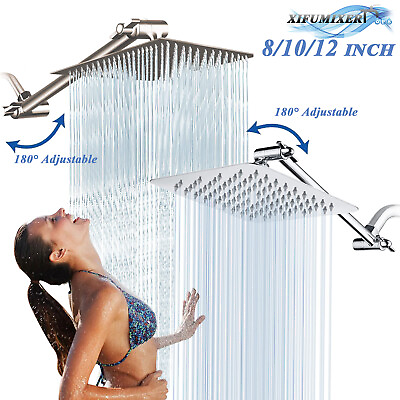 #ad Stainless Steel Rainfall Shower Head High Pressure with Adjustable Extension Arm $23.99