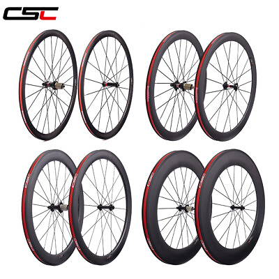 #ad CSC carbon fiber bicycle wheelset clincher tubular tubeless road bike wheel 700C $345.80