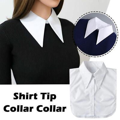 #ad White Long Pointed Flat Dickey Collar False FauxCotton Half Shirt Blouse Button $4.81