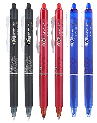 #ad Pilot Frixion Clicker Erasable Black Red Blue 6pk Gel Ink Pens Fine 0.7mm $15.95