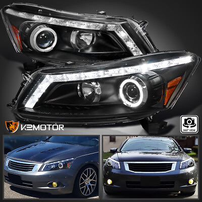 #ad Fits 2008 2012 Honda Accord 4Dr Sedan LED Halo Black Projector Headlights Lamps $234.38