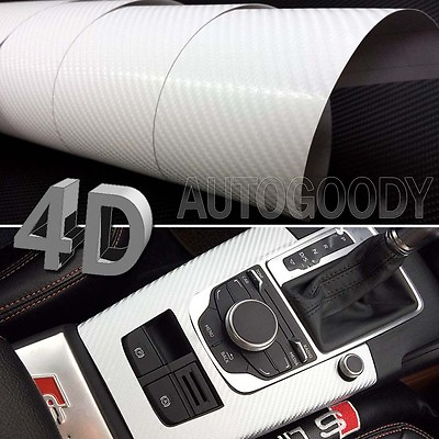 #ad 12quot; x 60quot; Premium Gloss White Carbon Fiber 4D Vinyl Film Wrap Air Bubble Free $7.64