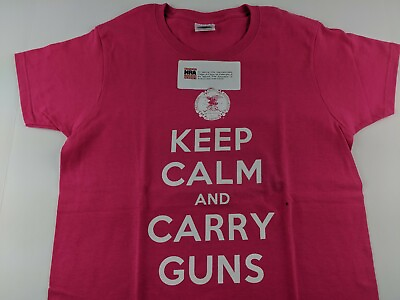 #ad NEW NRA Keep Calm Carry Guns Hot Pink T Shirt Firearms Hunting Rifle Classic Y $7.77
