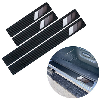 #ad 4Pcs Carbon For Sticker Fiber Toyota Car Sill Door Protector Door Step Plate $10.99