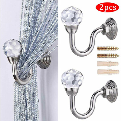 #ad 2x Crystal Curtain Holdback Hanger Wall Tie Backs Hooks Holder Curtain Tie..s6 $5.61