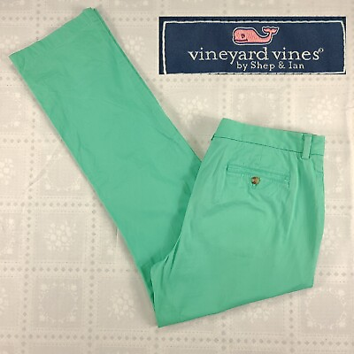 #ad Vineyard Vines Mens Breaker Pants Size 36x32 Bright Green Preppy Flat Front #i03 $16.00