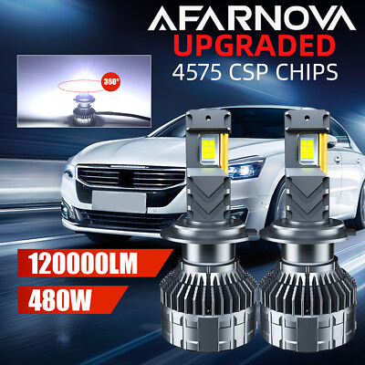 #ad Pair Afarnova P18 Series H4 Car LED Headlight CANbus 6500K 480W Set 120000LM $45.62