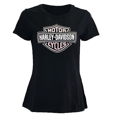 #ad Harley Davidson Women#x27;s T Shirt Essential Bar amp; Shield Ringer Short Sleeve S14 $15.40