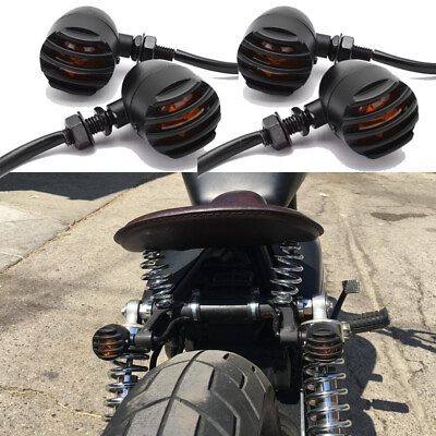 #ad 4X Motorcycle Grill Bullet Blinker Turn Signal Amber Lights For Bobber Chopper $28.88