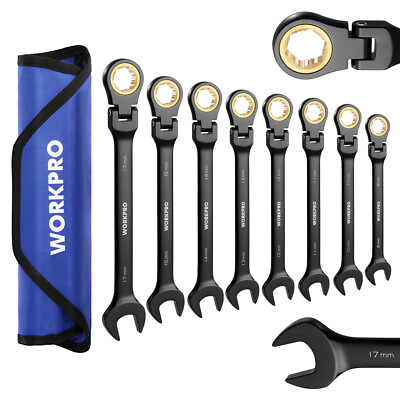 #ad WORKPRO 8PCS Ratcheting Combination Wrench Set Metric 8 17mm Flex Head Wrench $41.39