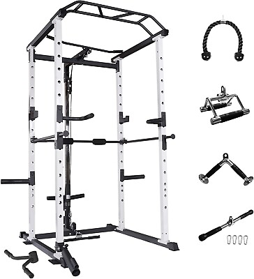 #ad IFAST White Power Rack Cage Squat Stands Gym Equipment Exercise Olympic Set $649.90