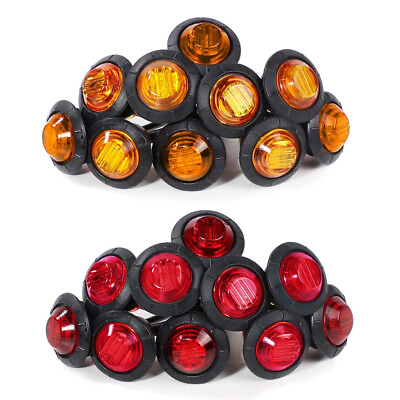 #ad 20Pack Marker Lights 3 4quot; LED Truck Trailer Round Clearance Side Light Amber Red $17.93