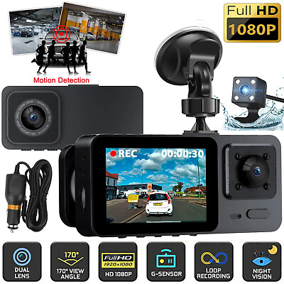 #ad 1080P HD Dual Lens Car Dash Cam Front Rear Inside Video Recorder Camera G sensor $34.98