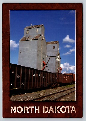 #ad North Dakota Grain Elevator Vintage Unposted Postcard Train Hopper Cars $7.00