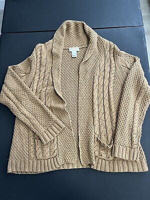 #ad Talbots Petite Large Womens Cardigan Sweater Cable Knit Brown Open Front Ladies $19.99