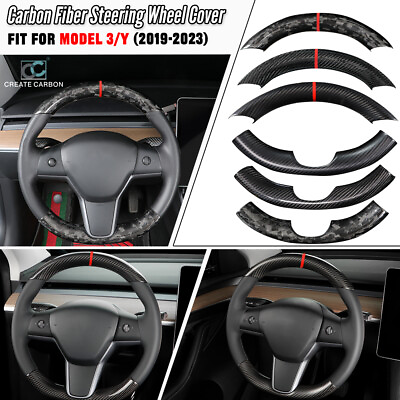 #ad Real Carbon Fiber Steering Wheels Cover Trim Fit For Tesla Model 3 Y 2017 2023） $139.99