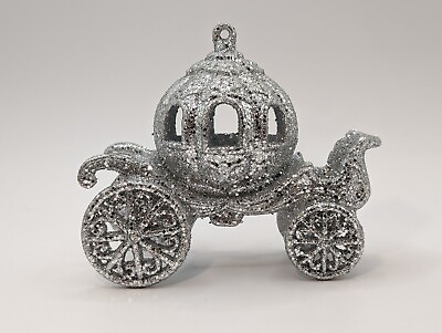 #ad Silver Glitter Christmas Ornaments Cinderella Carriage $13.00