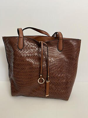 #ad Women#x27;s Brown Tote Weave Faux Leather Bag $19.99
