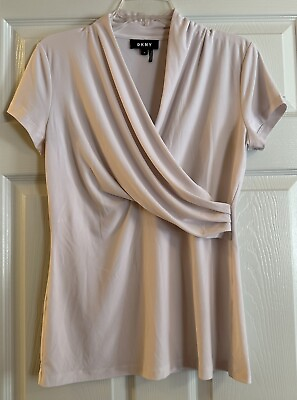 #ad DKNY White Wrap Front Short Sleeve Blouse Size Medium $11.00