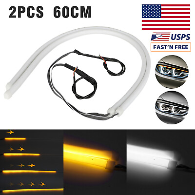 #ad 2x 60cm LED Switchback DRL Tube Light Strip Amber Sequential Flow Turn Signal $15.98