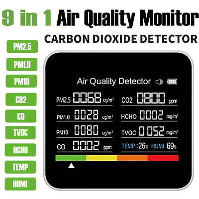 #ad #ad 9 in1 Air Quality Monitor TVOC HCHO PM2.5 CO Meter Carbon Dioxide Detector Alarm $39.99