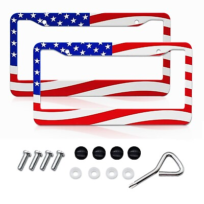 #ad 2x For Ram 1500 2500 US Flag Patriotic Car License Plate Frame Front Rear Cover $14.39