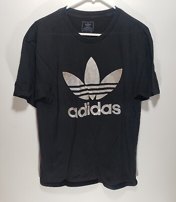 #ad VTG Mens Adidas Trefoil Black Shirt Double Sided w flipped logo On Back Size L $20.00