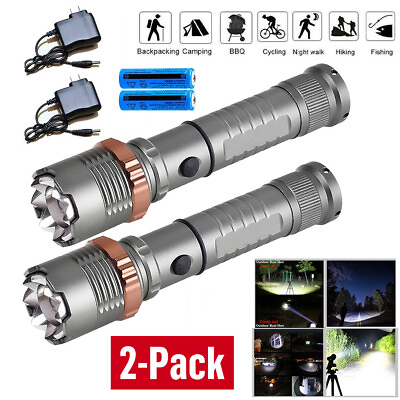 #ad 2X Ultra Brightest Flashlight 5 Modes Zoom LED Rechargeable Police Torch Light $18.98