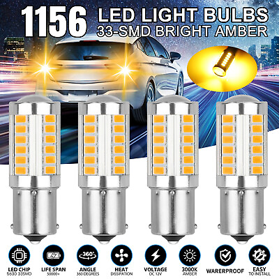 #ad 4x 1156 BA15S Amber LED Tail Brake Stop Backup Reverse Turn Signal Light Bulbs $9.48