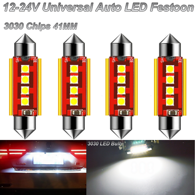 #ad 4x 41mm 211 211 2 Festoon LED Blubs 4LEDs 3030 Canbus License Plate Light 12 24V $9.99