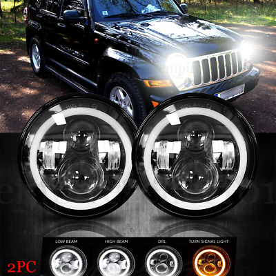 #ad PAIR DOT 7quot; Inch LED Headlights DRL Turn Signal Combo For 2003 2007 Jeep Liberty $45.99