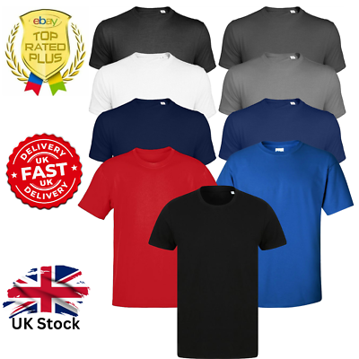 #ad 5 Pack Mens Plain 100% Cotton Blank T Shirt Tee T shirt Multi Pack Crew Neck Gym GBP 14.99