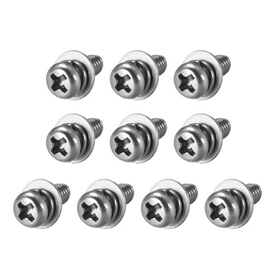 #ad 10pcs M4 x 8mm Stainless Steel Phillips Pan Head Machine Screw Spring Washer $11.27