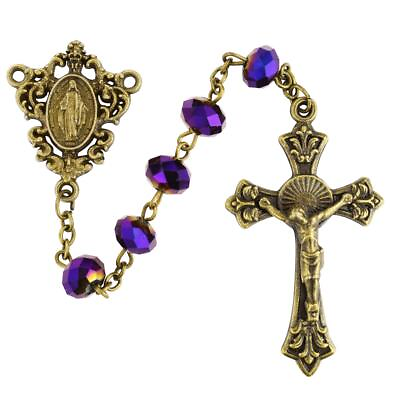 #ad 8mm Antique Gold Tone Metallic Rosary Purple Comes Boxed $35.88