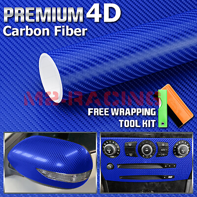 #ad 1FTx5FT 4D Gloss Intense Blue Carbon Fiber Vinyl Wrap Bubble Free Air Release $7.95