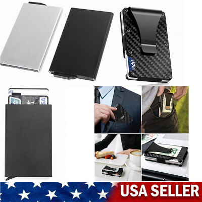 Minimalist Card HolderWallet Carbon Fiber Wallet RFID Blocking Slim Metal Wallet $9.49