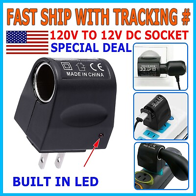 #ad New 110V 240V AC Plug To 12V DC Car Cigarette Lighter Converter Socket Adapter $5.75
