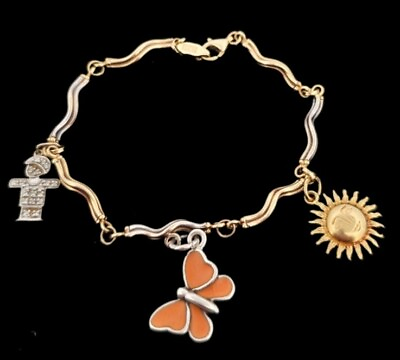 #ad Estate 14k Yellow Gold Charm Bracelet Diamond Sun Butterfly Person 10.9gm $599.99