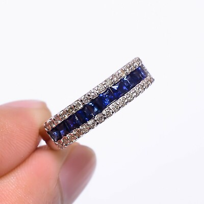 #ad Attractive Natural Blue Sapphire Square Ethnic Style Handmade Silver 925 Jewelry $299.25