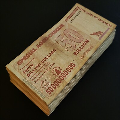 #ad 100 x 50 Billion Dollars Zimbabwe Special Agro Cheque 100PCS 2008 Authentic COA $239.99