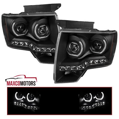 #ad Black Projector Headlights Fits 2009 2014 Ford F150 LED Halo Lamps LeftRight $148.94