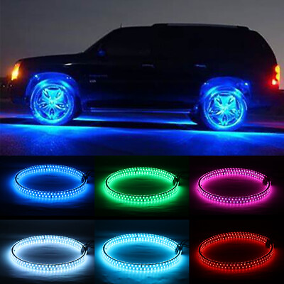 #ad 4x17.5#x27;#x27; Double Row LED Wheel Ring Lights Bluetooth Color RGB Rim Lights $98.70